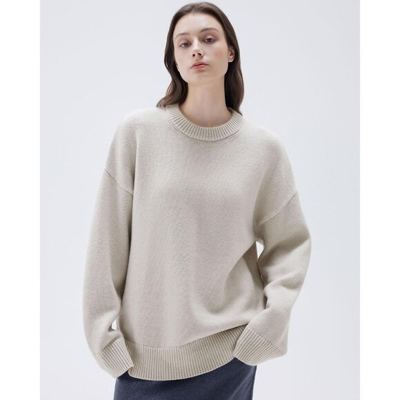 Women Cashmere Blend Oversized Crew Neck Stone Soft Warm Pullover Sweater - Picture 4 of 5